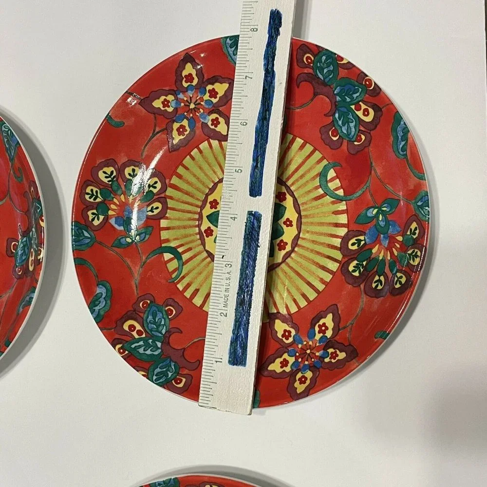 4- pier one 8” salad side Dessert plate red floral